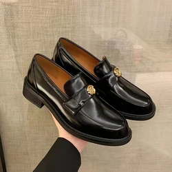 New Fashion Women Casual Leather Shoes Metal Decorative Slip-on Flats Office Dress Shoes British Loafers Mary Jane Shoes