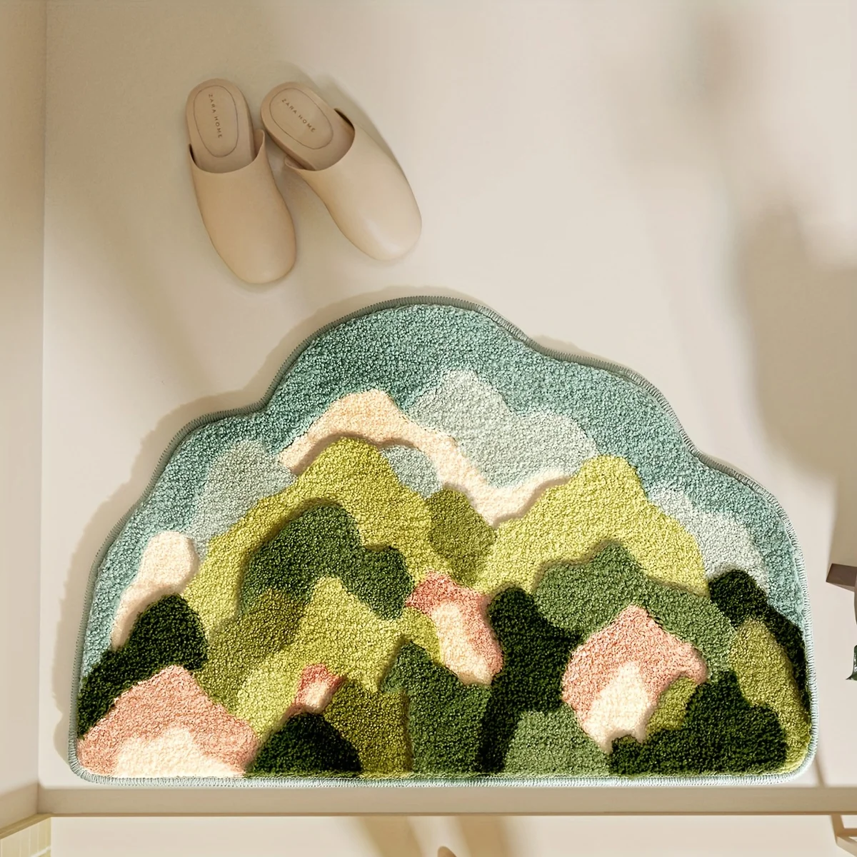 1pc Moss Shaped Irregular Bathroom Floor Mat, Thickened Super Absorbent Bathtub Carpet, Machine Washable Comfortable Non Slip Ba