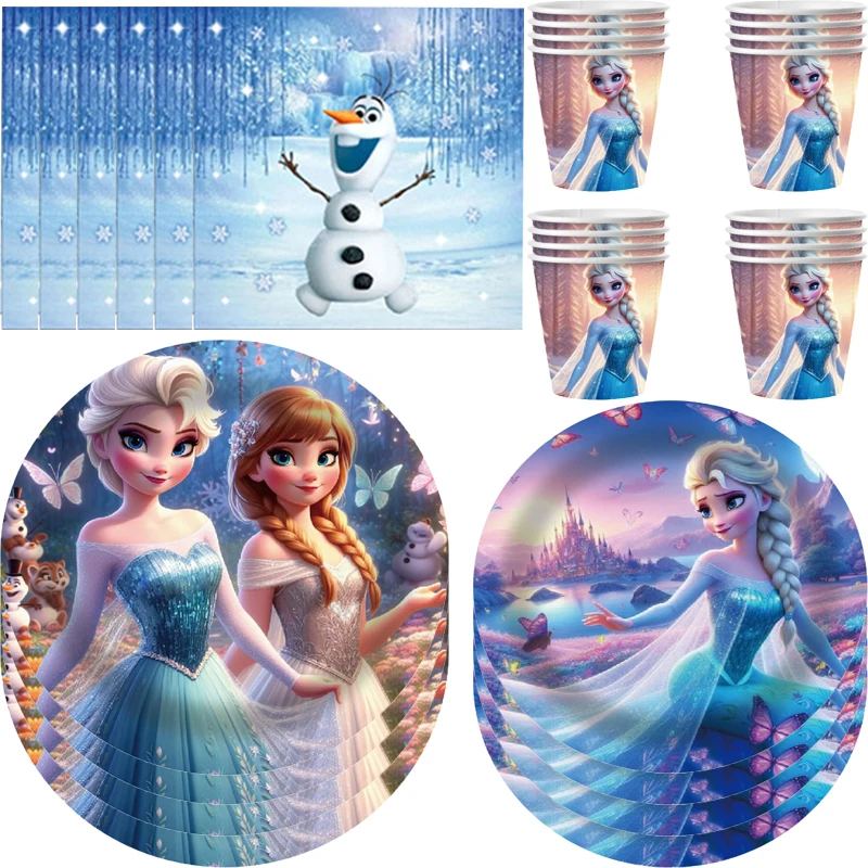 

Frozen Elsa Anna Theme Disney Happy Birthday Party Plates Cups Baby Shower Decorations Kids Girl Favors Tableware Set