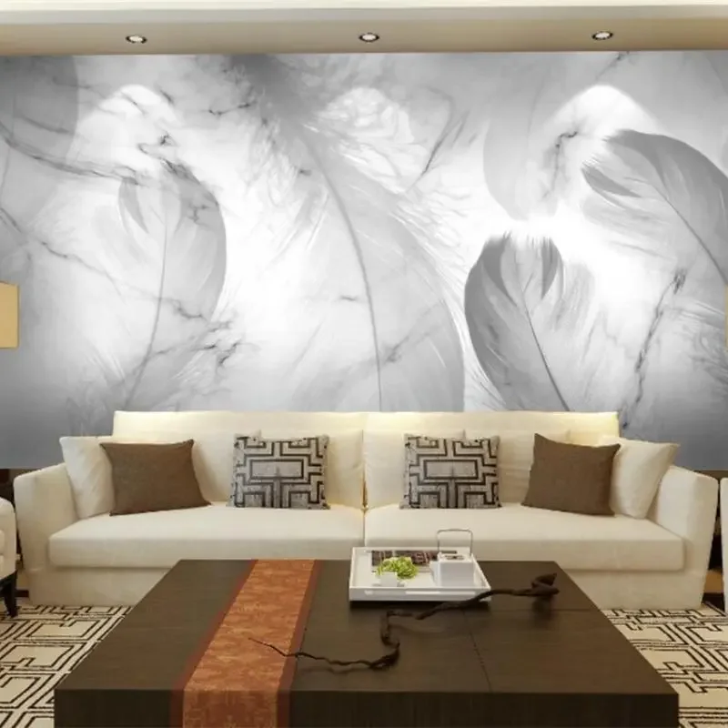 Benutzer definierte Tapete 3d Wandbild nordische moderne minimalist ische weiße Feder Wohnzimmer TV Hintergrund Wand handgemalte Textur Kunst