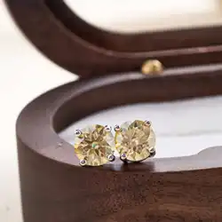 Real 925 Sterling Silver 3EX 0.5CT 1CT VVS1 Light Yellow Color Moissanite Ear Studs Earrings For Men Women  Dating PartyGift