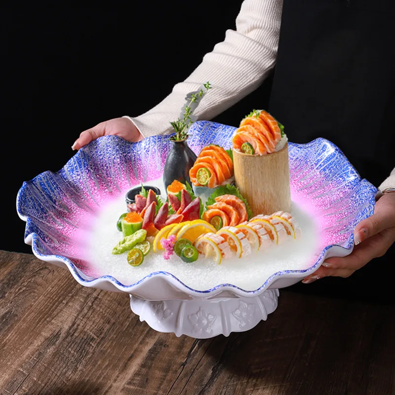 Plato Creativo de Melamina para Sashimi de Mariscos, Plato para Hielo Seco con Diseño de Copo de Nieve, Vajilla Especializada para Hoteles