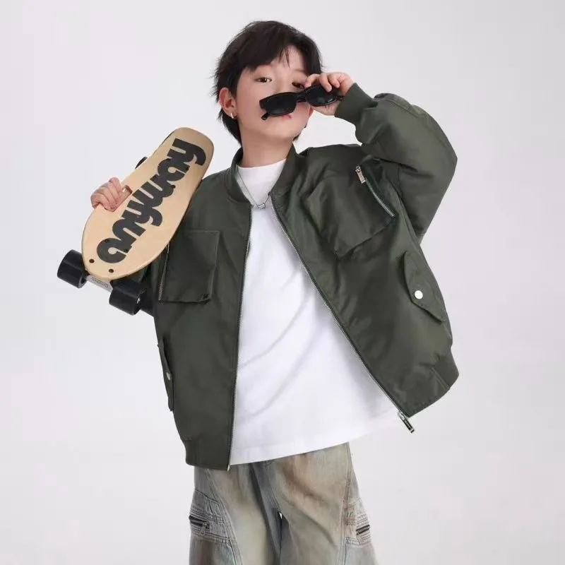 

2025 New Boys Bomber Baseball Jacket Autumn Fall Streetwear Sports Jacket Water Resistant Nylon Slim Fit Casual Outerwear
