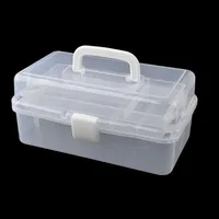 Three layer clear plastic arts and crafts storage box sewing storage box, folding toolbox, miscellaneous art storage box