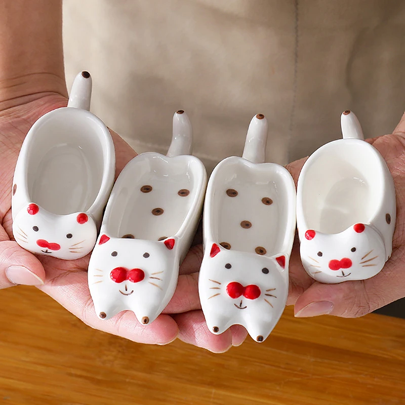 Cute Cat Ceramic Small Dish Mini Mustard Pesto Tomato Ketchup Soy Sauce Dish Seasoning Plates With Handle For Home Restaurant