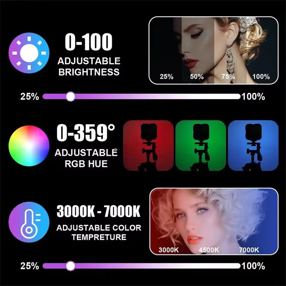 MEUYAG RGB الفيديو الضوئي كاميرا LED صغيرة ضوء قابلة للشحن LED لوحة مصباح صور فيديو ملء الإضاءة ليوتيوب تيك توك #4