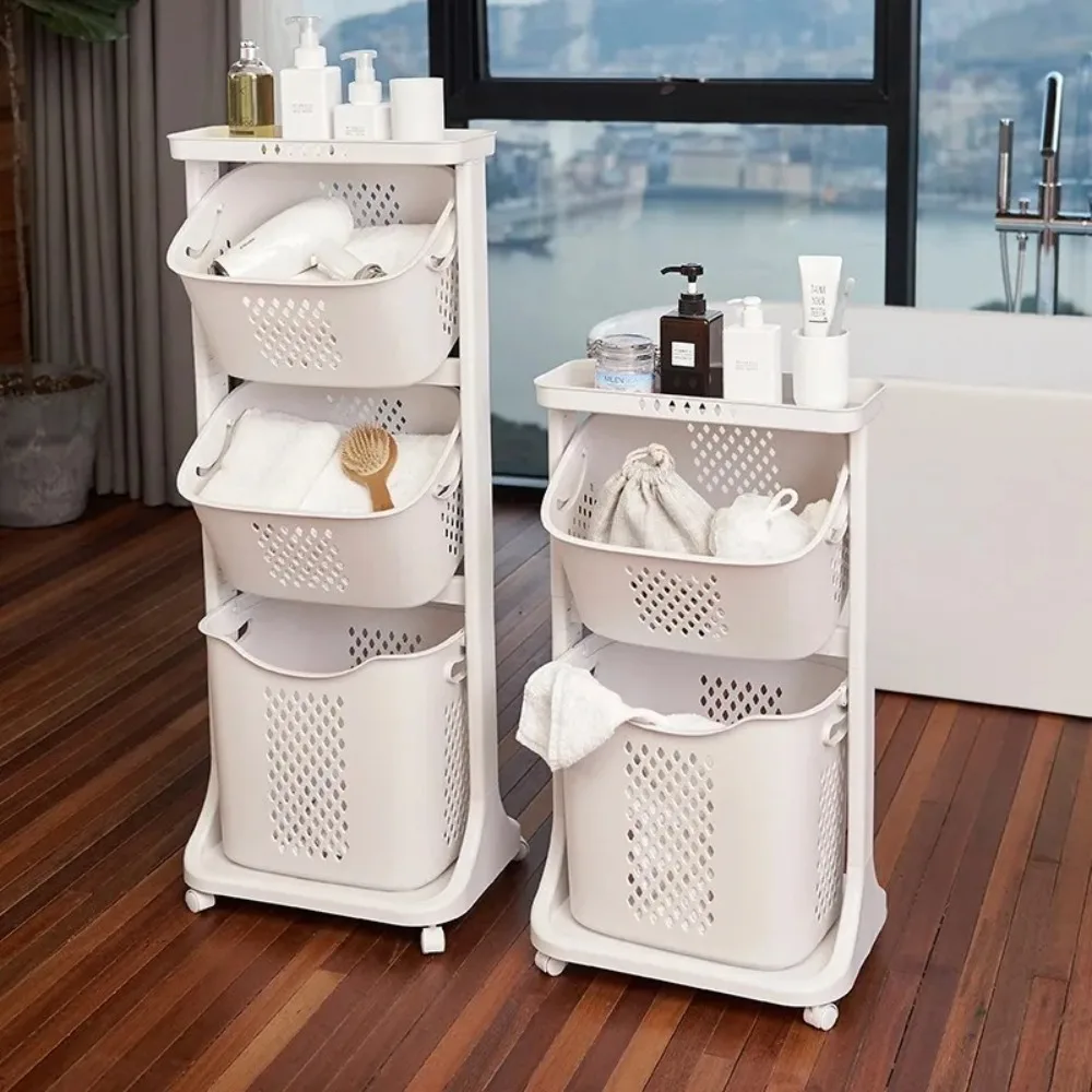 Laundry hamper 3 Layer Bathroom Dirty Clothes Storage Basket PP Plastic Laundry Baskets with Wheel Multilayer Laundrys Baskets