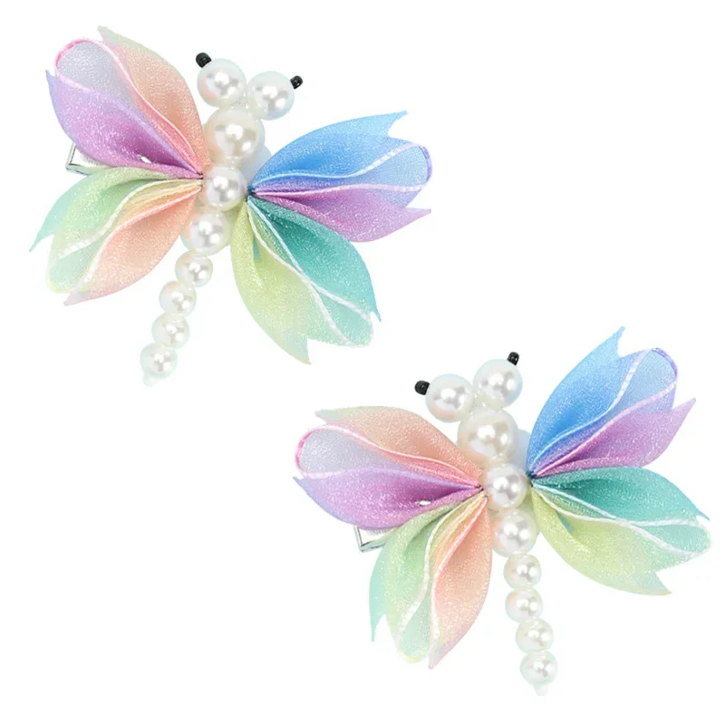 2Pcs Cute Pearl Butterfly Hair Clips para meninas Sweet Kids Hairpins Barrette Summer Headwear Acessórios para o cabelo Hair Ornament Clip