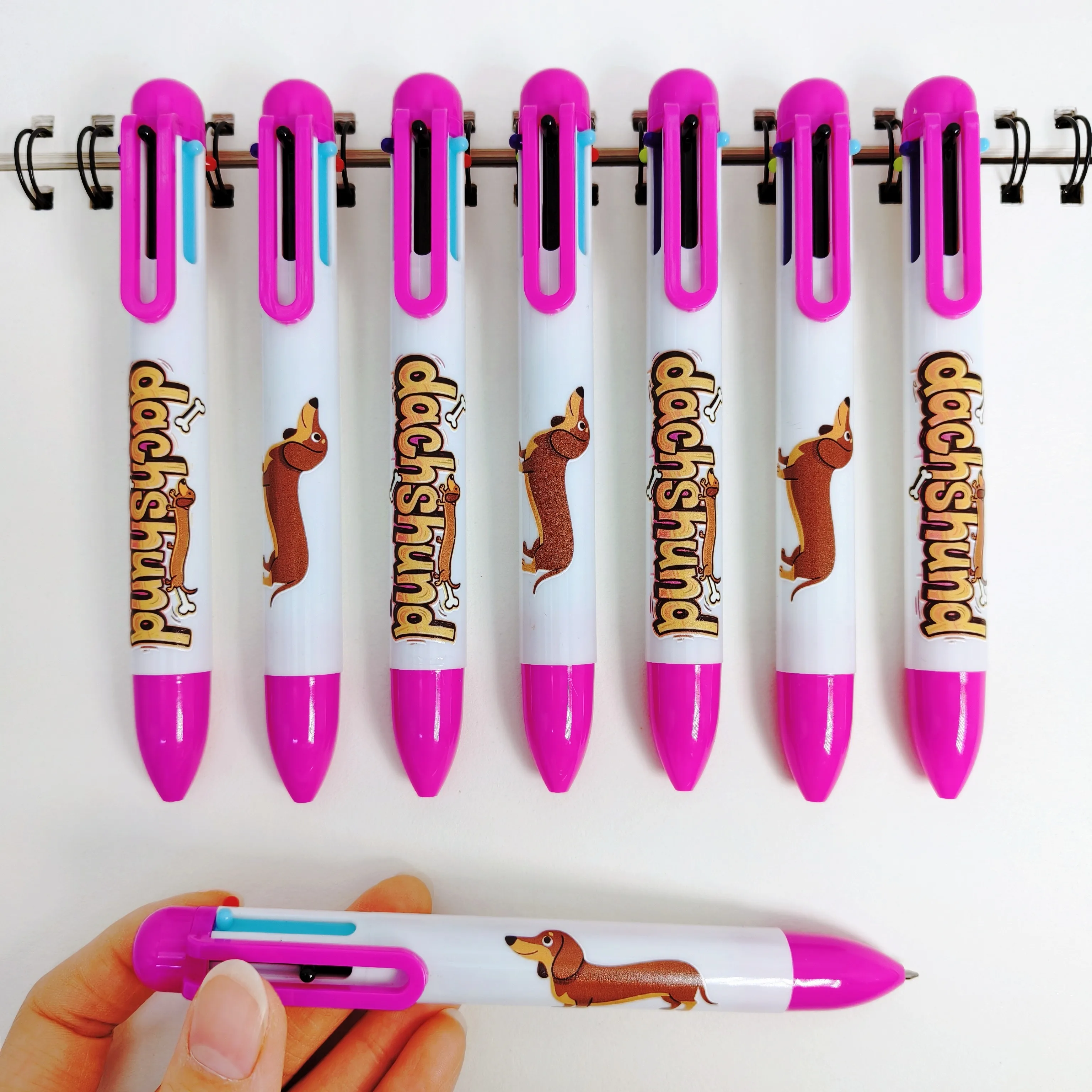 

6 шт./12 шт., разноцветная шариковая ручка для собак, шариковая ручка «шесть в одном», офисные канцелярские принадлежности