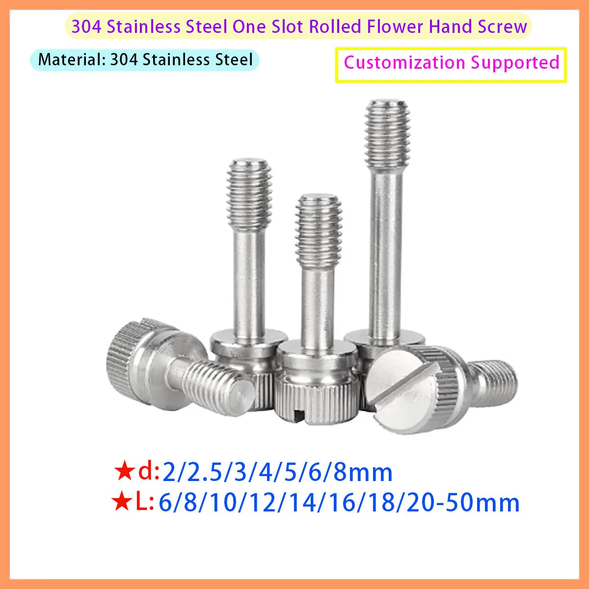 304 Stainless Steel Short Head with Groove Locking Bolt M2 M2.5 M3 M4 M5 M6 M8 Oil Pattern Thumb Bolt Anti Loosening Screw