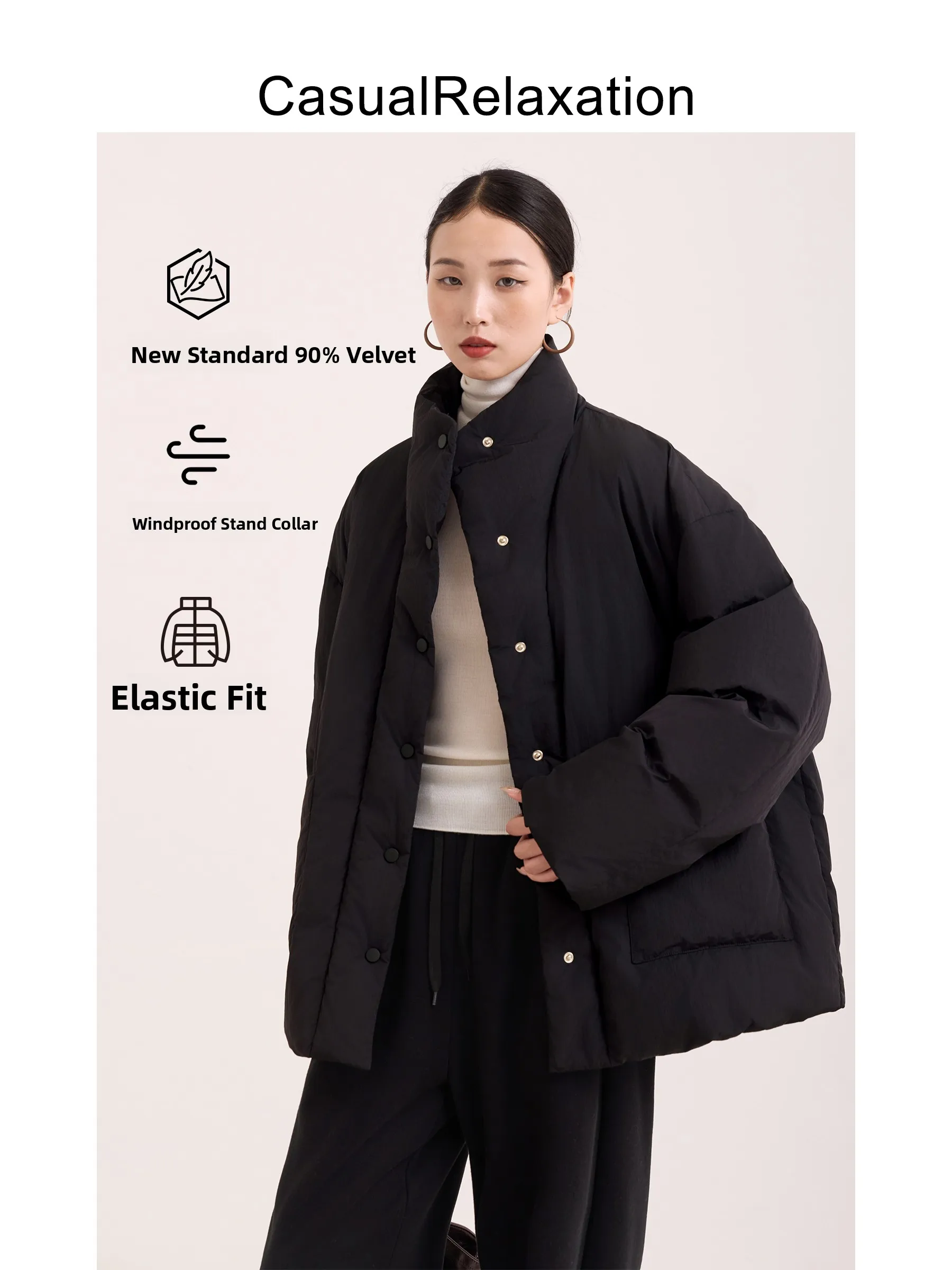 

Women's down Jaet 90 White Du down Lightweight Stand Collar Thiened ort Bread Sle Simple Free 2026 Winter New Bla