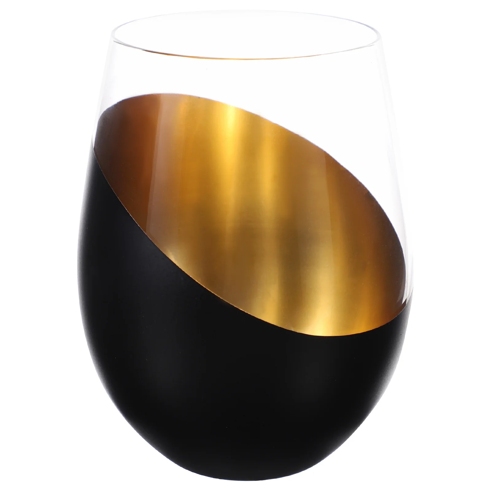 

Black Gold Egg Cup Stemless Wine Glass Clear Whiskey Glass Decorative Wine Cup for Home Office Party Use Cocktail Glasses