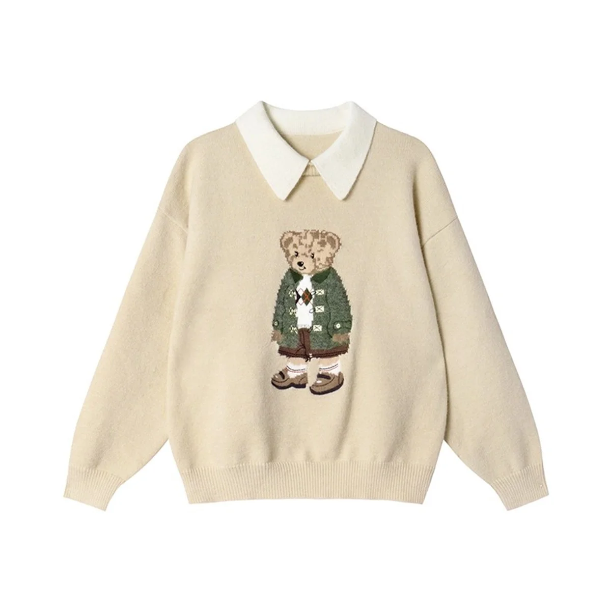 

Women's Korean Fashion Luxury Bear Jacquard Sweater Autumn Winter Fashion Korean Casual Loose Pullover Knitted Top