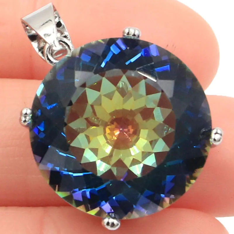 Buy 3 Get 1 Free 30x20mm SheCrown Big Gemstone 7.4g Fire Rainbow Mystic Topaz Pink Kunzite Blue Topaz Silver Pendant