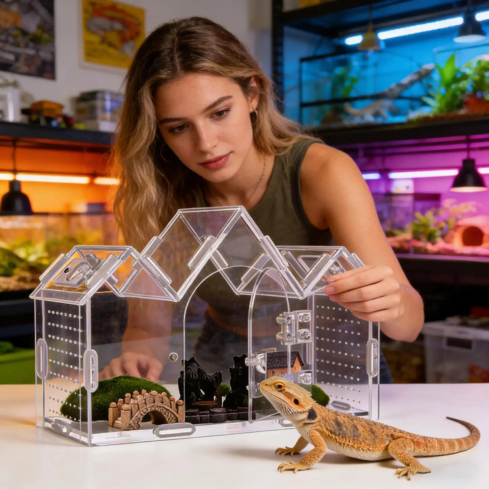 Spider Enclosure Clear Acrylic Terrarium Box With Magnetic Doors Jumping Spider Enclosures For Mantis Reptile Snake Gecko
