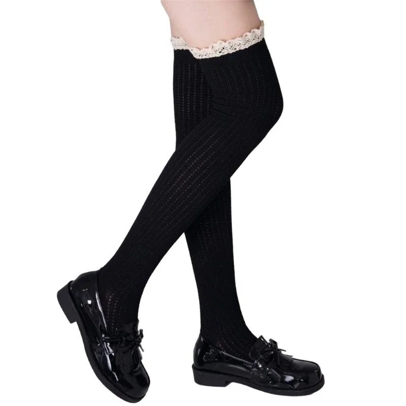 

Женские хлопковые ботинки, носки до бедра, чулки выше колена в стиле Лолиты с кружевной отделкой 15UB