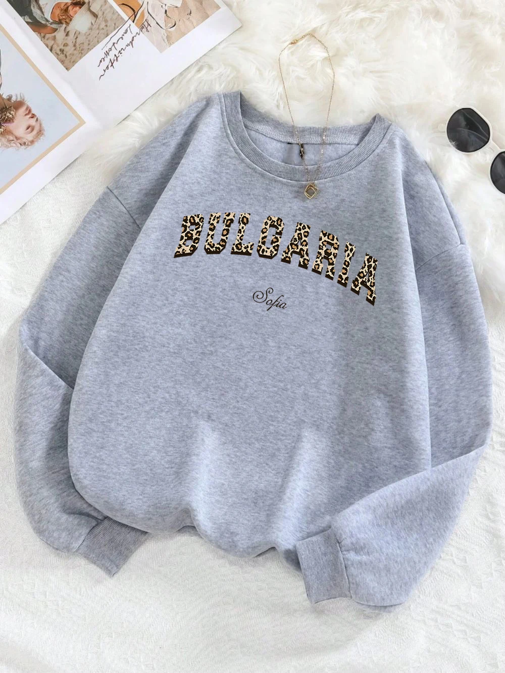 Buloaria صوفيا نمط جديد موضة البلوز المرأة فضفاض كنزة صوف س الرقبة الخريف الشتاء بلوزات الشارع هوديي غير رسمي