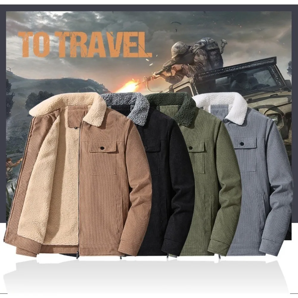 

2026 New Fashion Men's Corduroy Winter Jackets with Fleece Lining for Warmth Coats for Men Thick Lamb's Wool Winter Men Clothing