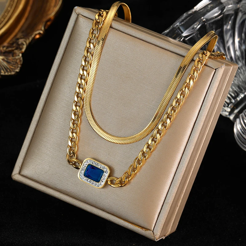 EILIECK 316L Edelstahl Blauer Zirkon Kristall Charm Halskette Ohrringe Armband Für Frauen Goldfarben Schmucksets Accessoires – Detail 10