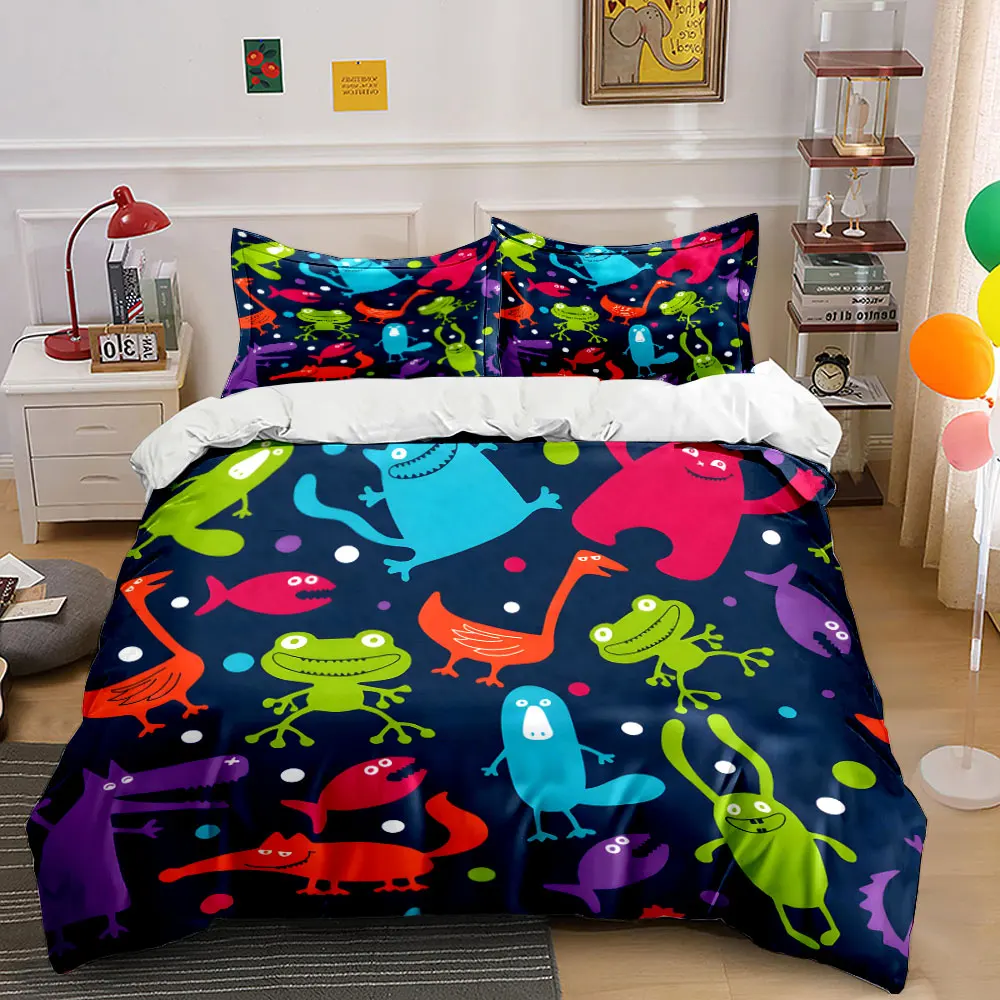 

Colorful cartoon animal print Print Bedding Set 1 Duvet Cover 2 Pillowcases for Adult and Children Luxury Gift Full Size