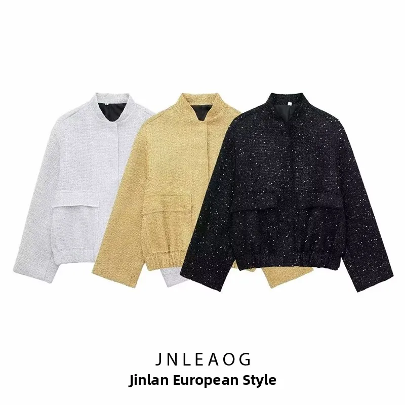 JNLEAOG Casual Faion Pailletten Verziert Jaet frauen Herbst Neue Sle Vielseitig Einfache Design Polyester ort Mantel