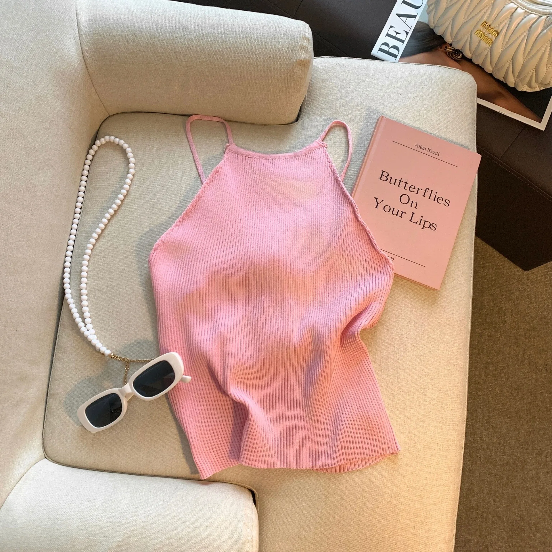 

Сексуальный пикантный вязаный жилет, женская верхняя одежда, топ с бретельками Pure Desire, летняя одежда