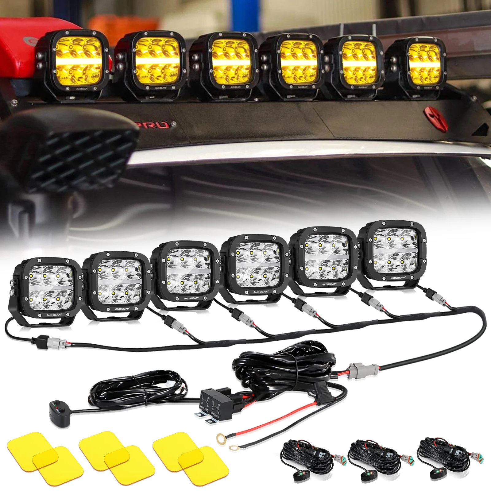 AUXBEAM 6Pcs XP-ULTRA SERIES LED luci di guida 5 pollici 132W 15600LM luce di lavoro faretti bianchi + ambra DRL Combo Beam