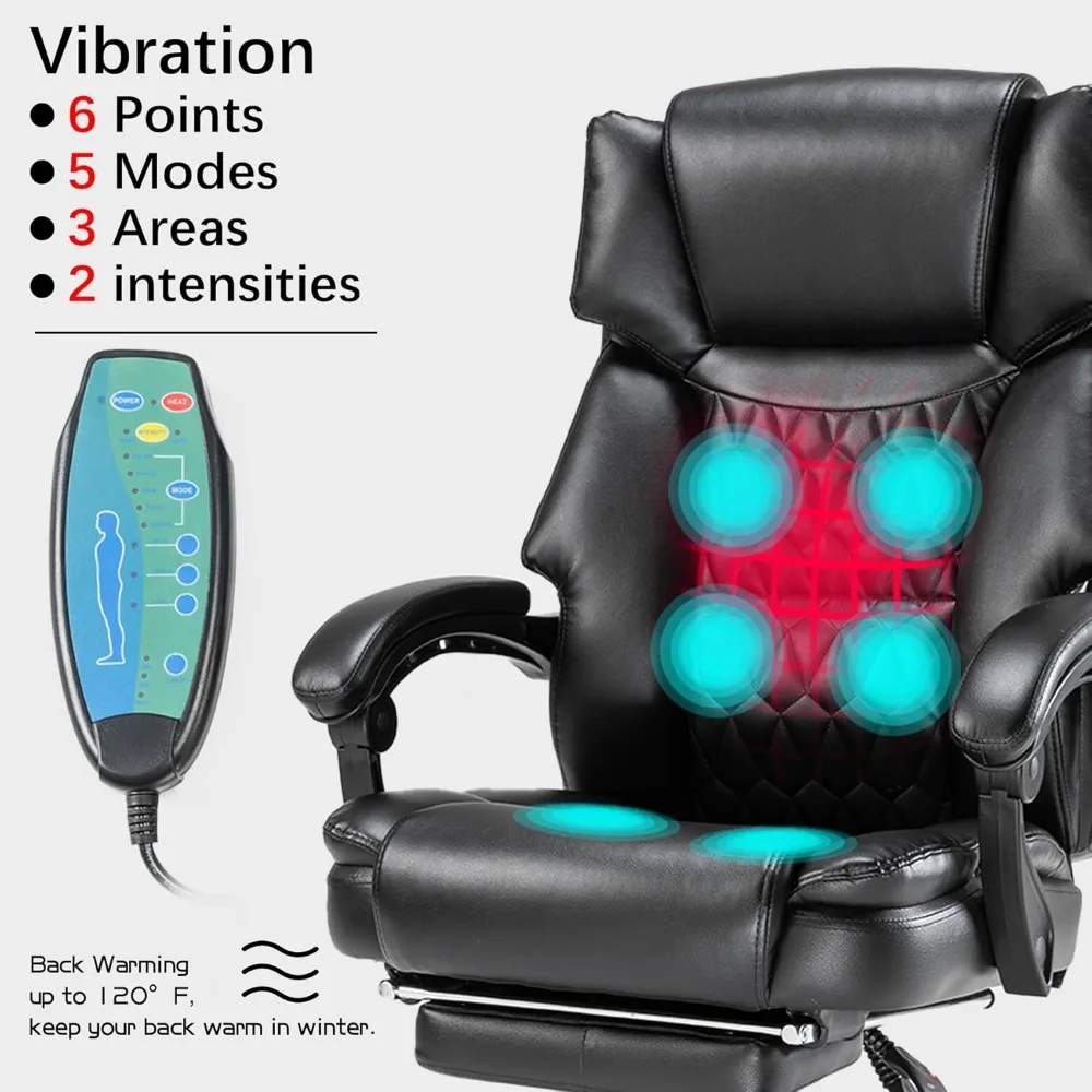 Massage Office Chair with Foot Rest 6 Points Vibration and Heat Home Office Desk Chairs for Heavy People 350lbs Reclining