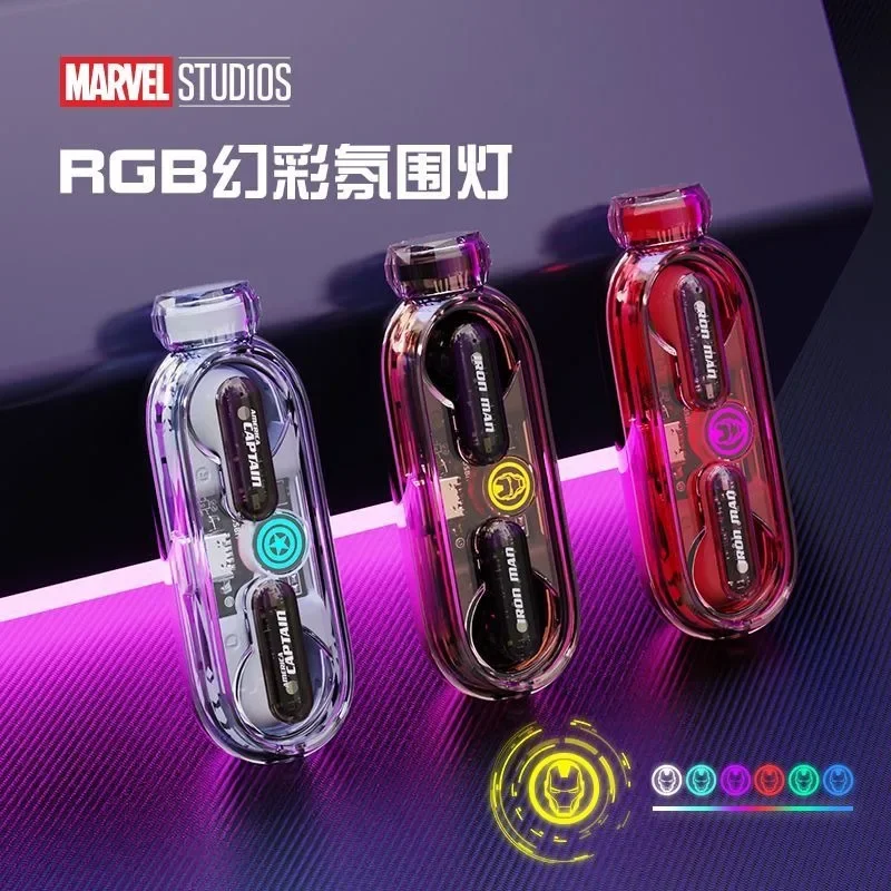 ใหม่ Marvel RGB สีสันบรรยากาศ Light Semi-in-ear ชุดหูฟังไร้สายบลูทูธ Bluetooth 5.3 ชุดหูฟังโปร่งใสดูสูง