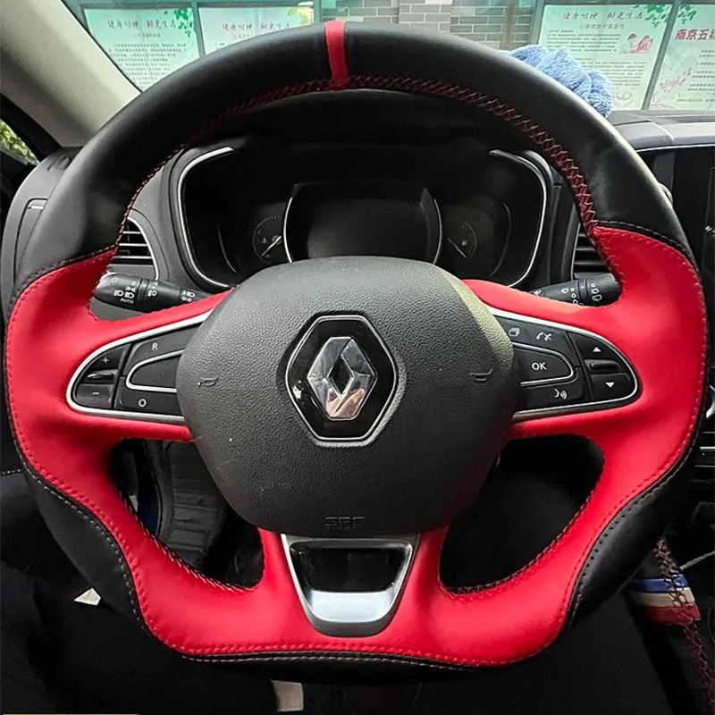 Hand Stitched antiskid Genuine Leather Sports style car Steering Wheel Cover For Renault Kadjar Koleos Megane Scenic 2015-2018