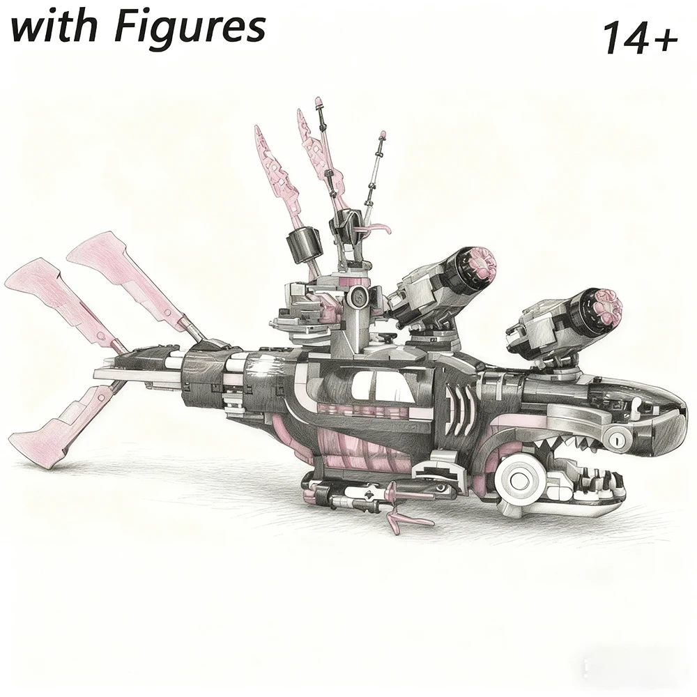 Creative series 1413pcs shark submarine model building blocks home furnishings assembling toys children's birthday gifts - Image 3