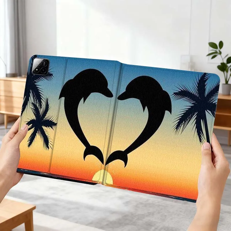 

Sunset Dolphin Palm Silhouette For Xiaomi Mi Pad Mini 4 5 6 7 SE Pro Plus Redmi Pad 2 SE 2025 8.8 11 Foldable Tablet Case Gift