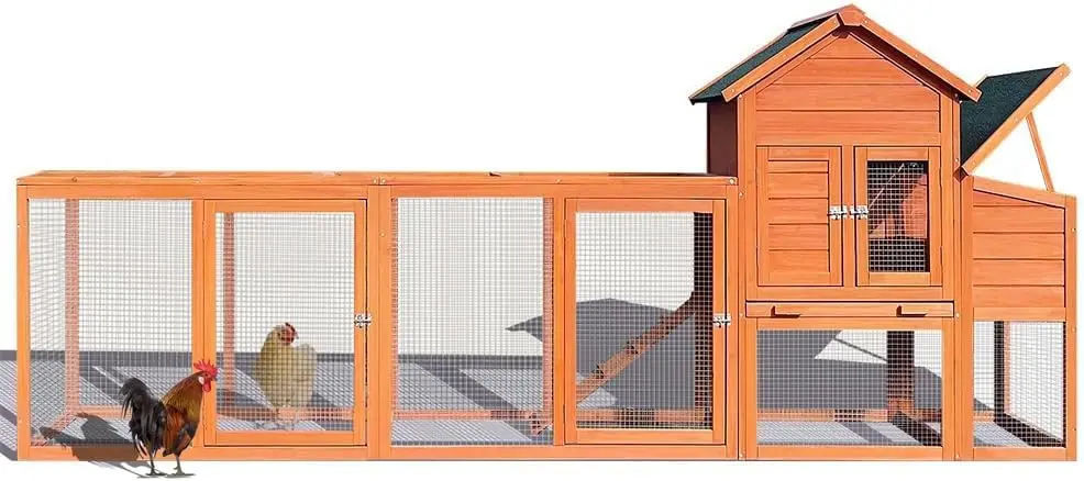 

122" Outdoor Large Chicken Coop, Wooden Hen House with Nesting Box, Weatherproof Poultry Cage for 4-6 Chickens, Natural