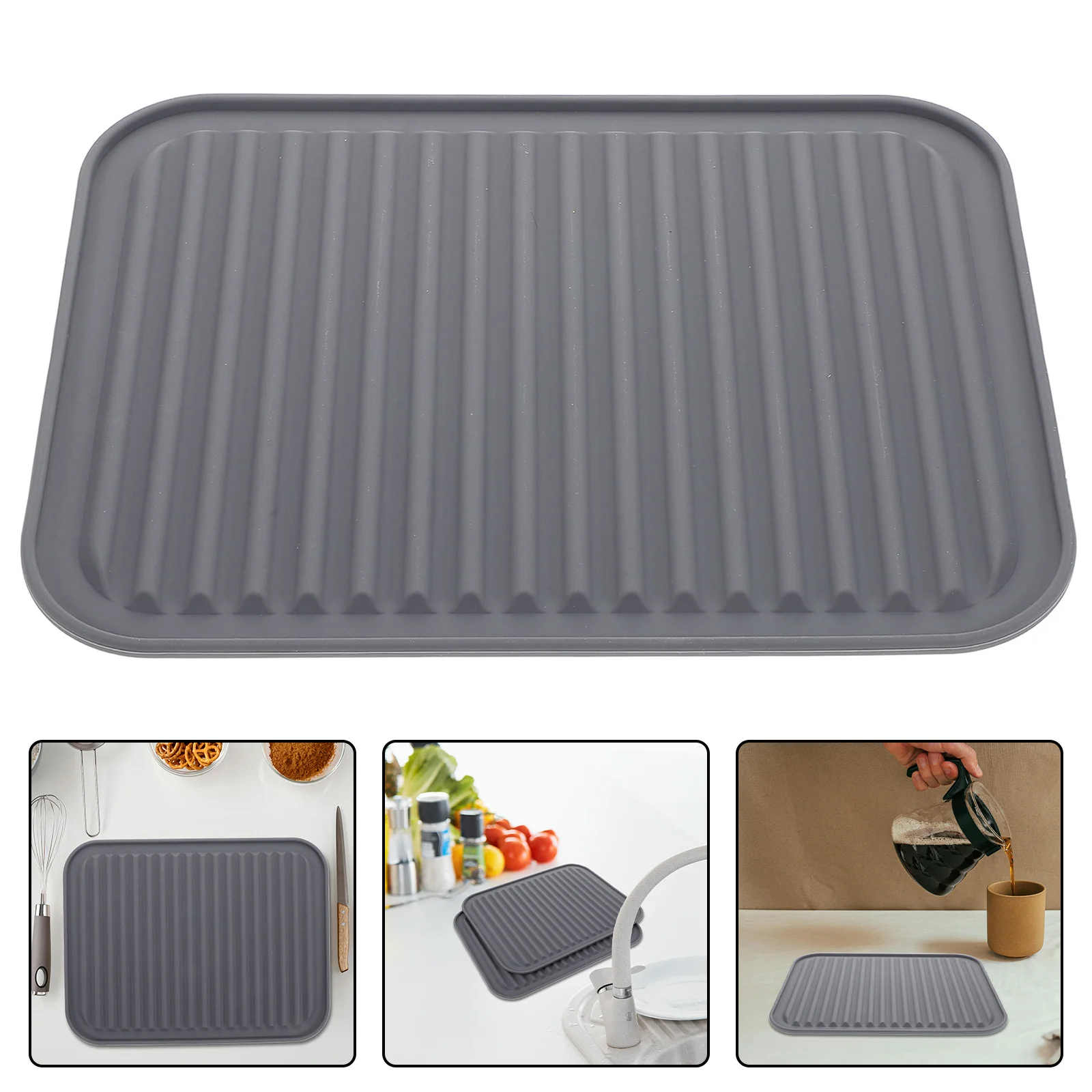 

2Pcs Silicone Rubber Drying Mat Multipurpose Non Slip Heat Resistant Kitchen Counter Sink Stove Pad Sink Drain Mat