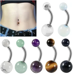 1PC Stainless Steel White Crystal Stone External Threaded Belly Curved Button Rings Navel Belly Bar Piercing Body Jewelry