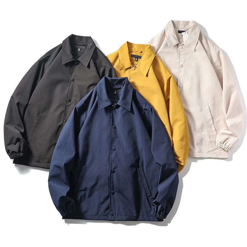 

Удобная свободная мужская куртка из хлопка с длинными рукавами, отложным воротником, водонепроницаемая, весна-осень, от модного бренда, простой дизайн, высокое качество