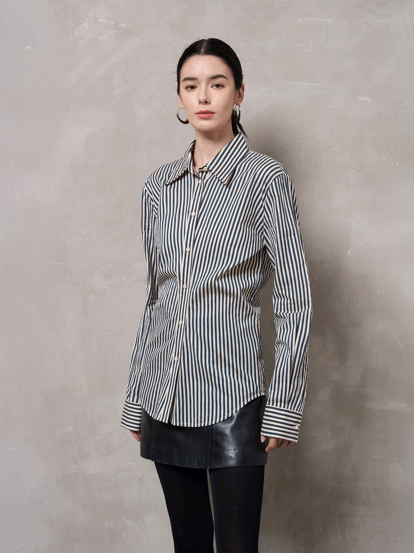 

Синяя полосатая рубашка из смесового шелка с эффектом утяжки на талии SRUNBEAR, новинка весенней коллекции, женская модная дышащая модель с длинным рукавом