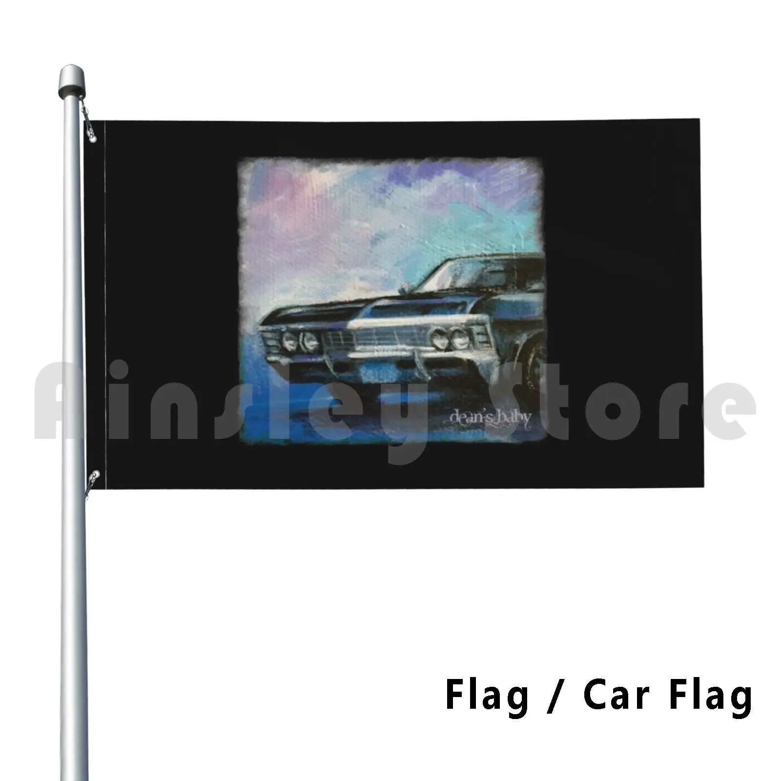 Dean's Baby Outdoor Decor Flag Car Flag Baby Car Impala 67 Impala Dean Dean Winchester Supernatural Cwtv Black Purple