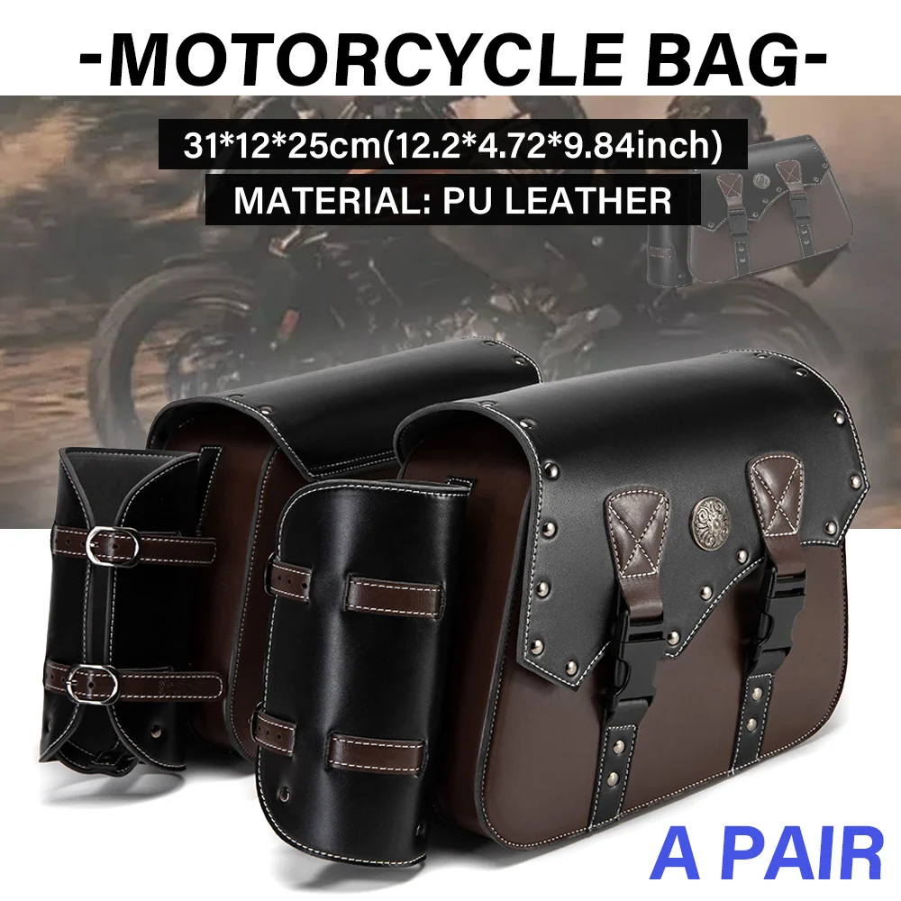 2PCS Universal Motorcycle Saddlebags Waterproof Luggage Side Storage Travel Bags Pouch Box Helmet Riding