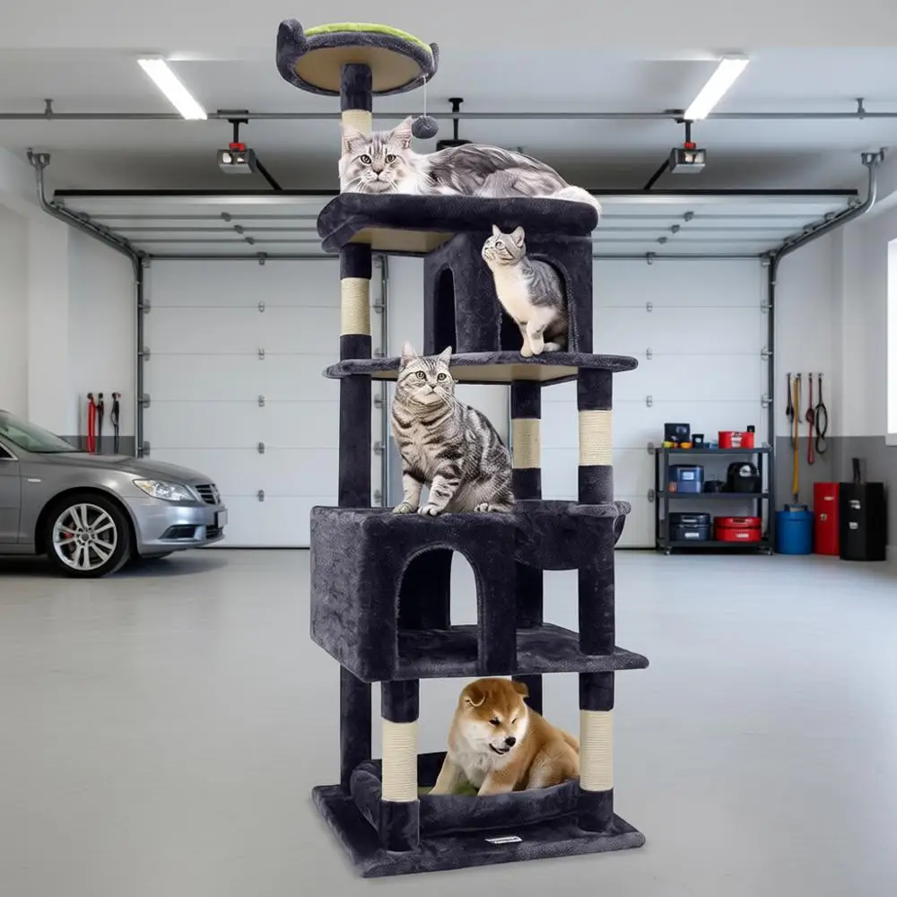 

Прочные деревья для кошек для крупных кошек, прочный кошачий дерево-шарфингер высотой 72 дюйма для кошек весом более 9 кг, с 6 стойками для когтей и гамаком