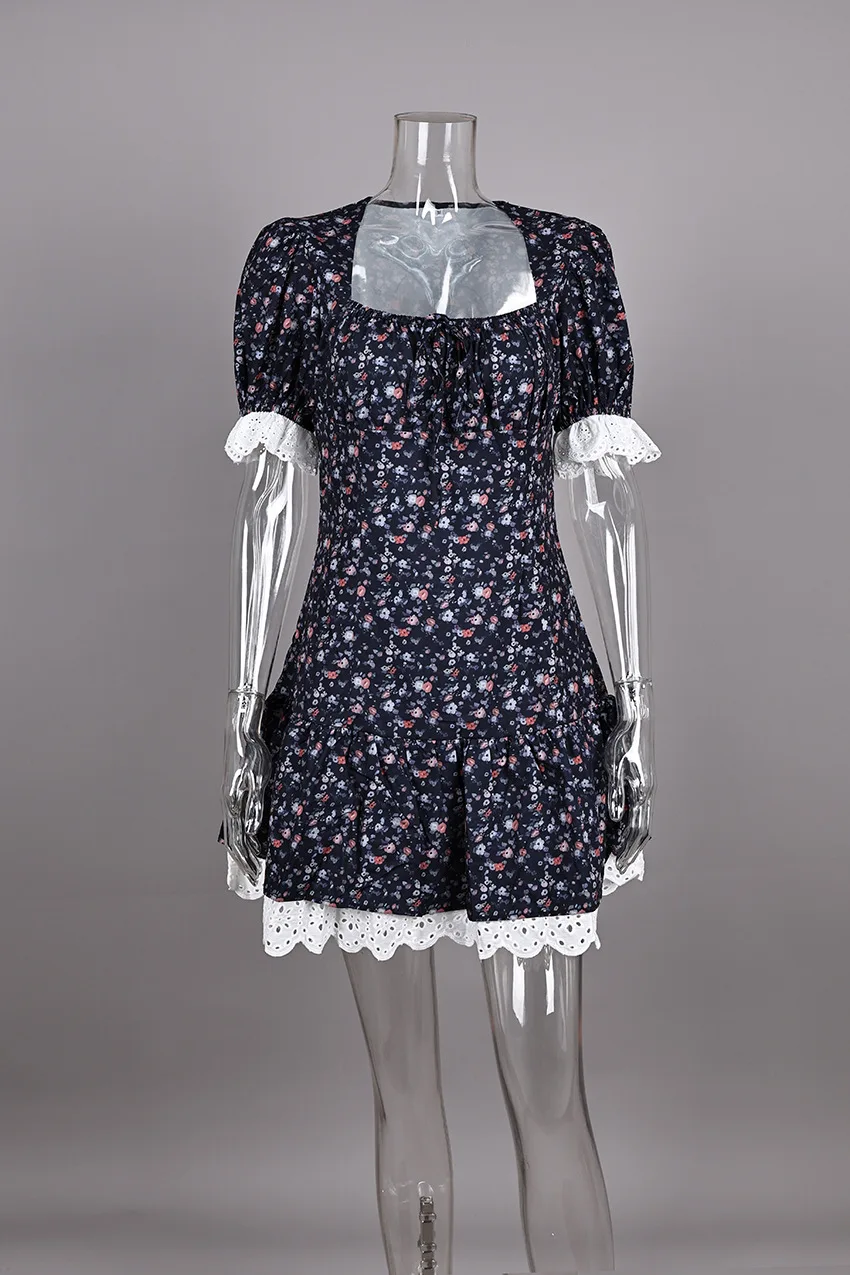 2025 여름 신상 프랑스 레이스 플로럴 스플라이싱 하이웨이스트 출근룩 원피스 (세련된 디자인)