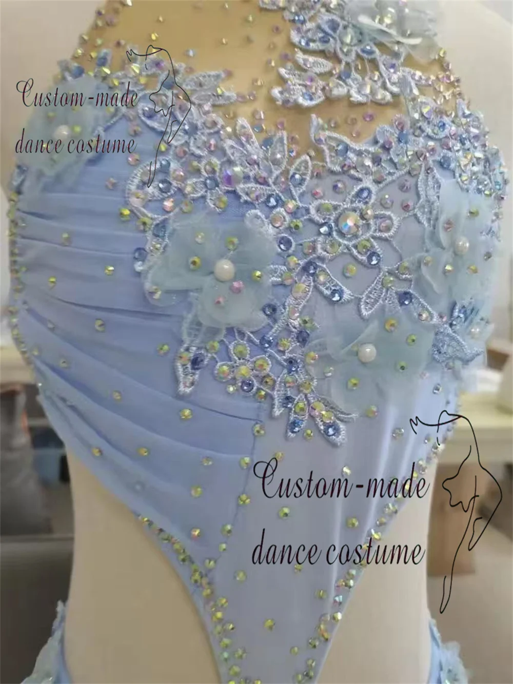 High end lyrical dance bodysuits, soft and elastic mesh stage performance costumes.