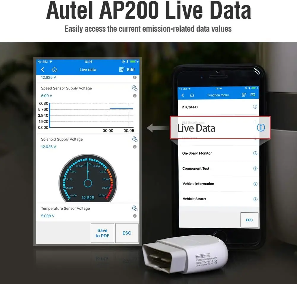 AP200(HT200) Bluetooth OBD2 Scanner, Mini MK808 Clone, Full Diagnostics & 19 Functions for iPhone & Android