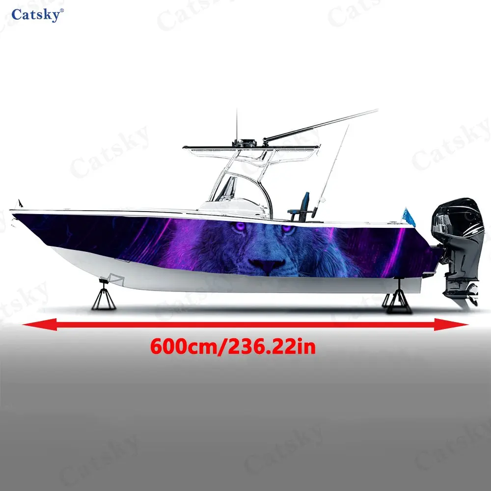 2Pcs Purple Cyber Lion Boat Stickers, PVC Waterproof Durable Vinyl Wrap Decals for Fishing Boats, Durable and Stylish Design