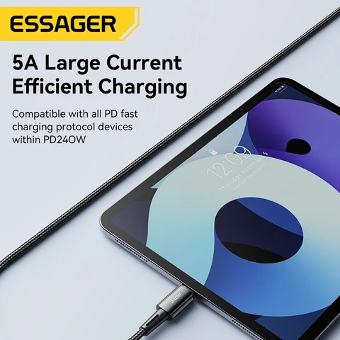 Essager 240 Вт USB-C Кабель 67 Вт Быстрая Зарядка 6A для Xiaomi и Redmi — фото устройства