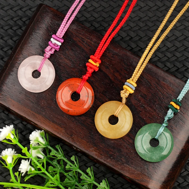الأحجار الكريمة Pingan Dount قلادة قابل للتعديل حبل ملون 20 مللي متر/30 مللي متر شفاء كريستال محظوظ دائرة عملة قلادة مجوهرات النساء الرجال