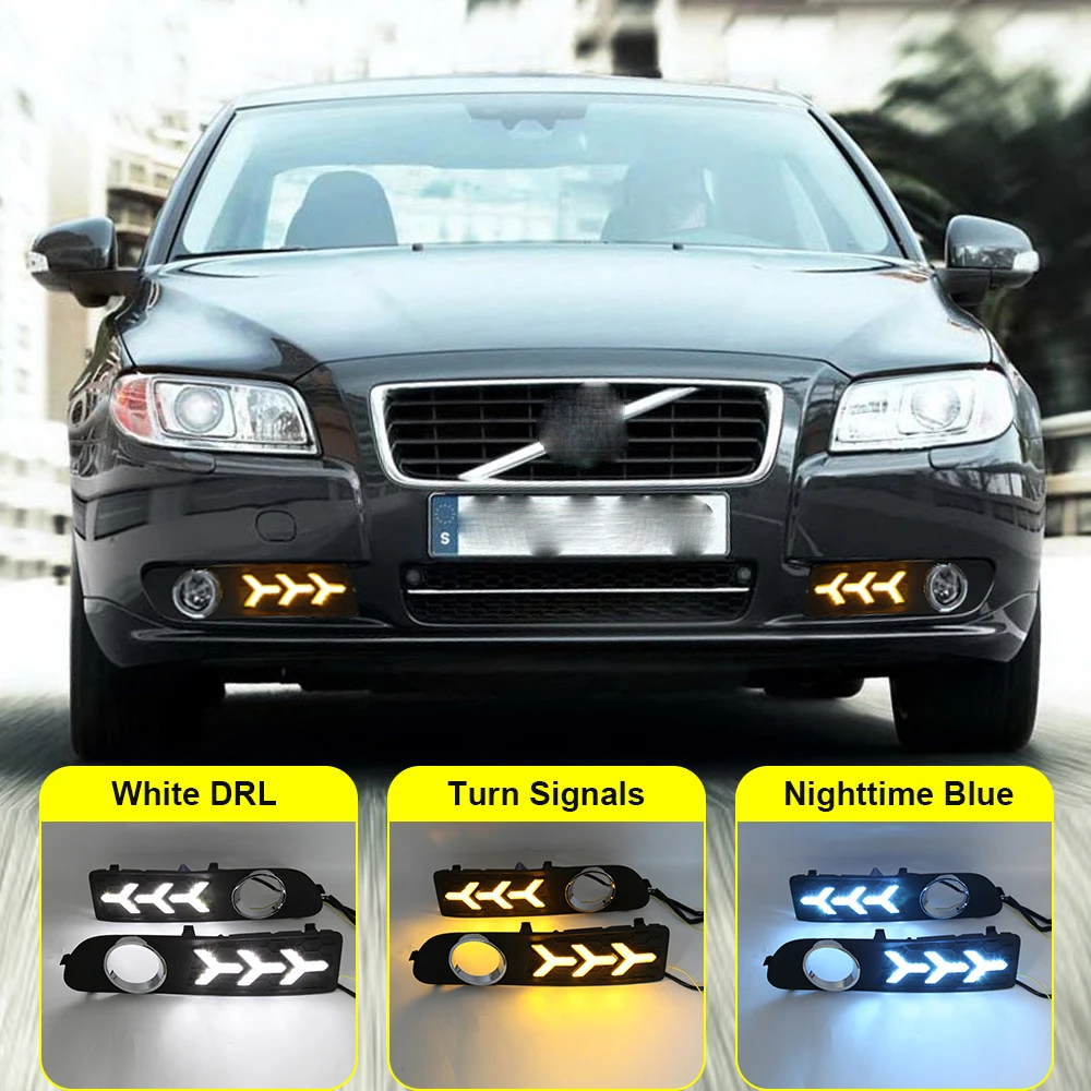 

2 Pieces Turn Signal Dynamic Yellow Nighttime Blue Fog Lamp Covers DRL Car Led Daytime Running Lights for Volvo S80 2007~2013