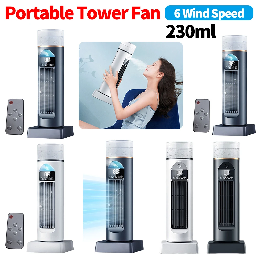 

Портативный вентилятор для кондиционера с 6-скоростным туманом, безлопастной настольный электрический вентилятор, перезаряжаемый, тихий, для домашнего офиса