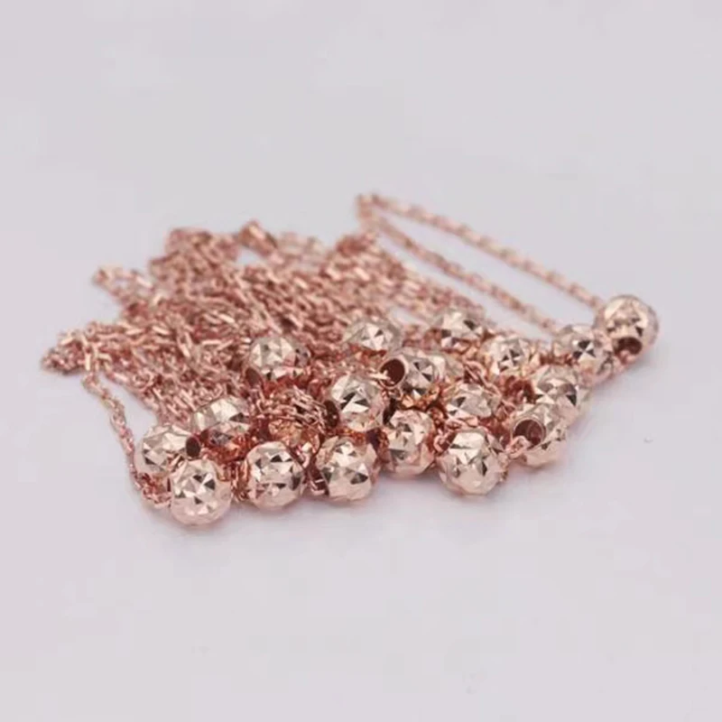 585 Purple Gold Plated 14k Rose Gold Sparkling Round Bead Chain Rings for Women Adjustable Classic Design Simple Charm Jewelry