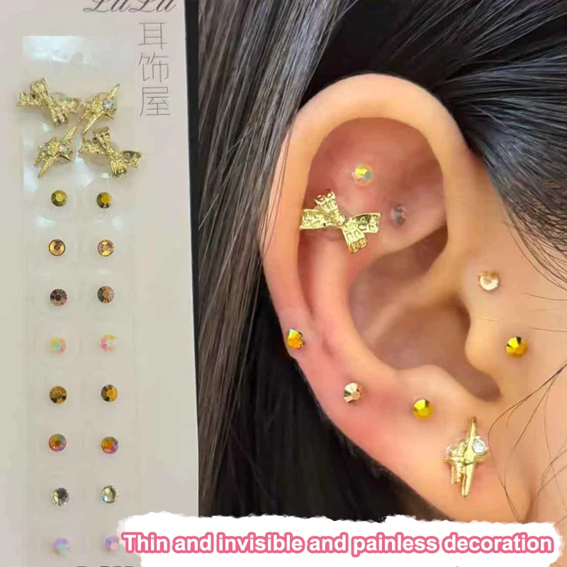 الأزياء Bowknot الملونة زهرة الراين الأذن نقطة ملصقات الأذن ضغط عصا الوخز بالإبر الأذن ملصقات التدليك #2